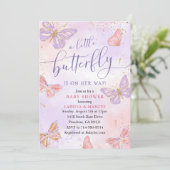 Pink Lila Gold Butterfly Baby Dusche Einladung (Stehend Vorderseite)