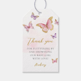 Pink Lila Gold Butterfly Girl Babydusche Geschenkanhänger