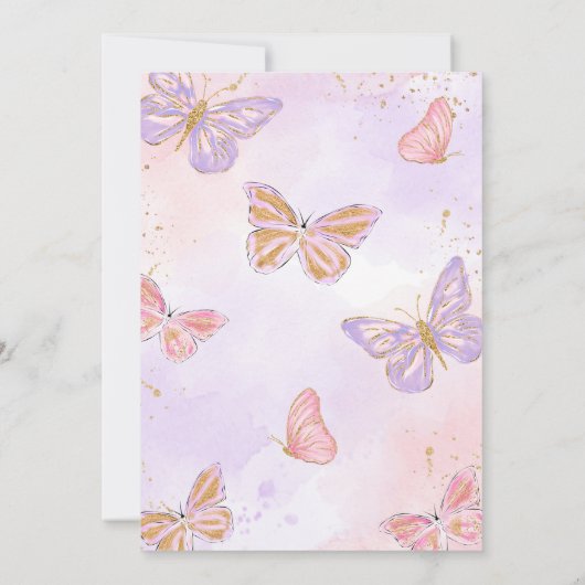 Pink Lila Gold Butterfly Kisses Birthday Einladung (Rückseite)