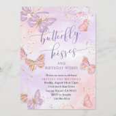 Pink Lila Gold Butterfly Kisses Birthday Einladung (Vorne/Hinten)