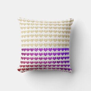Pink Lila Gold Funkelnd Glittery Herz Muster Kissen