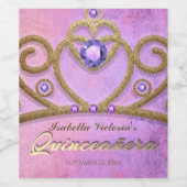 Pink Lila Gold Gitter Jeweled Tiara Quinceañera Weinetikett (Einzelnes Label)