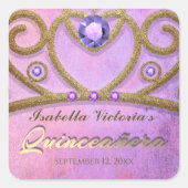 Pink Lila Gold Glitzer Jeweled Tiara Quinceañera Quadratischer Aufkleber (Vorderseite)