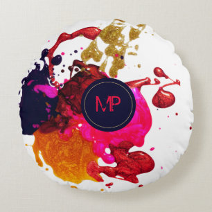 Pink Lila Gold Spritzer Monogram Kissen