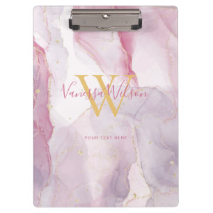 Pink Lila Gold Watercolor Monogram Script Klemmbrett