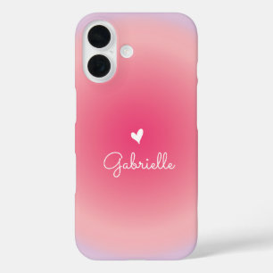 Pink Lila Gradient Herz Minimaler Skriptname iPhone 16 Hülle