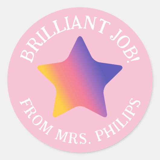 Pink Lila Gradient Star Brilliant Job School Runder Aufkleber (Vorderseite)