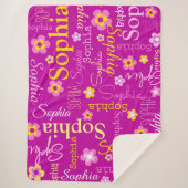 Pink lila grafische Blume Textname personalisieren Sherpadecke (Vorderseite)