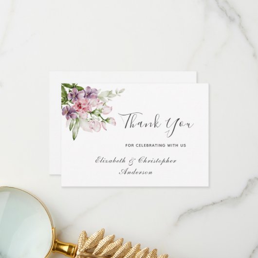 Pink Lila grüne Blumenzehen Dankeschön Karte (Vorderseite/Rückseite Beispiel)
