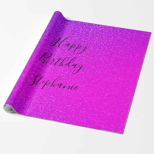 Pink Lila Happy Birthday Glitzer Individuelle Name Geschenkpapier (Ungerollt)
