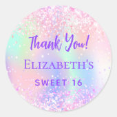 Pink lila holografische Sweet 16 Danke Runder Aufkleber (Vorderseite)