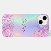 Pink-lila holografisches Namensschild Case-Mate iPhone Hülle (Rückseite (Horizontal))