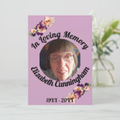 Pink Lila Iris Memory Foto Gedächtniskarte Einladung (Stehend Vorderseite)