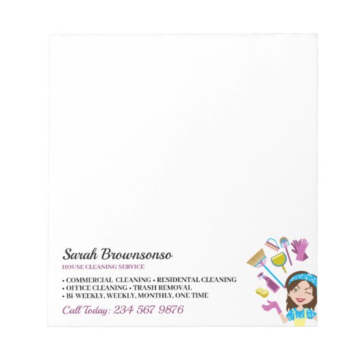 Pink Lila Janitorial Brands Reinigung Notizblock (Vorderseite)