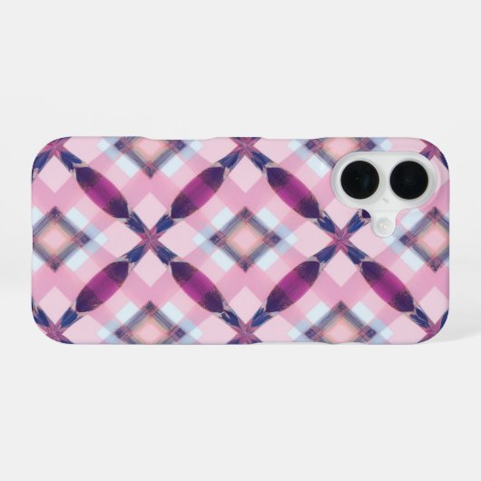 Pink & Lila Kariertes geometrisches Muster Telefon iPhone 16 Hülle (Rückseite (Horizontal))