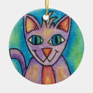 Pink Lila Kitty Cat Keramikornament