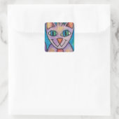 Pink Lila Kitty Cat Quadratischer Aufkleber (Tasche)