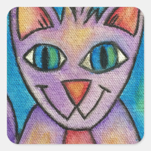 Pink Lila Kitty Cat Quadratischer Aufkleber