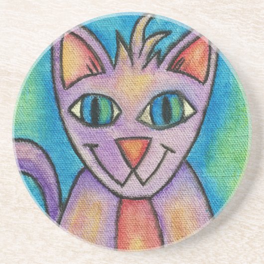 Pink Lila Kitty Cat Sandstein Untersetzer (Vorne)