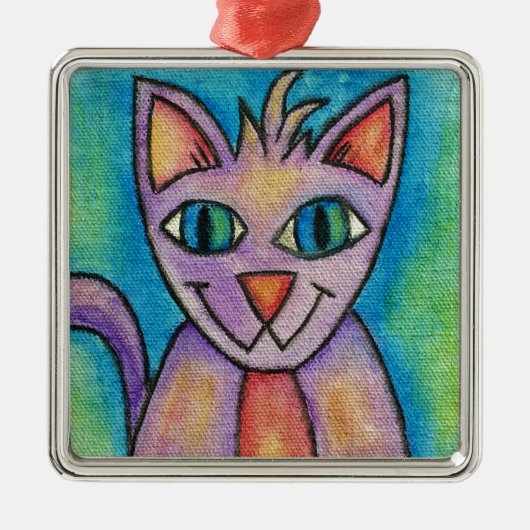 Pink Lila Kitty Cat Silbernes Ornament (Vorne)