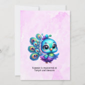 Pink-lila kleine Niedliche Peacock Girl Babydusche Einladung (Rückseite)