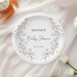 Pink Lila Kleine Wildblume Girl Babydusche Pappteller