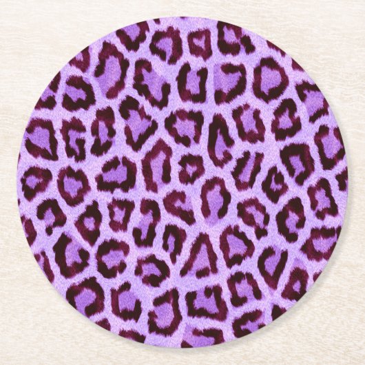 Pink Lila Leopard Pelzmuster Runder Pappuntersetzer (Vorderseite)