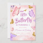 Pink Lila Little Butterfly Geburtstagsparty Einladung (Vorderseite)
