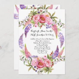 Pink Lila Lupines Peonies Wasserfarbenhochzeiten Einladung