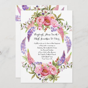 Pink Lila Lupines Peonies Wasserfarbenhochzeiten Einladung