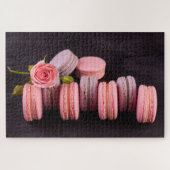 Pink Lila Macarons Blume Rose Süßes Essen Französi Puzzle (Horizontal)