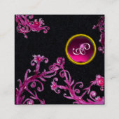 PINK LILA MAGIC BERRIES GEMSTONE MONOGRAM Black Quadratische Visitenkarte (Rückseite)