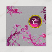 PINK LILA MAGIC BERRIES GEMSTONE MONOGRAM Gray Quadratische Visitenkarte (Rückseite)
