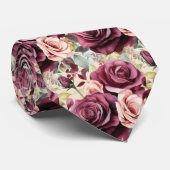 Pink Lila Mauve Rote Rosen Wasserfarben Neck Tie Krawatte (Gerollt)