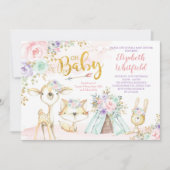 Pink Lila Mint Tribal Woodland Babydusche Einladung (Vorderseite)