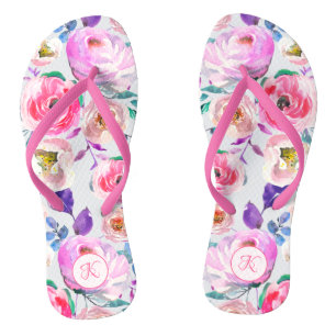 Pink, Lila, Monogramm, blutfarbig gestrichen Badesandalen