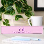 Pink lila Monogramm-Initialnamen Namensplakette