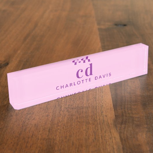 Pink lila Monogramm-Initialnamen Namensplakette (Seite)