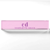Pink lila Monogramm-Initialnamen Namensplakette (Vorderseite)