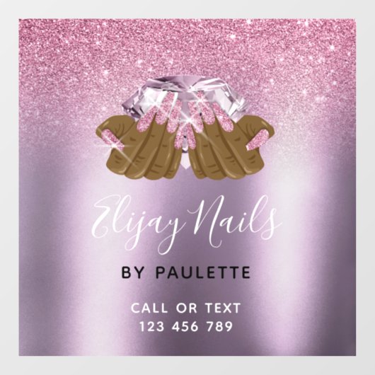 PINK lila Nagelsalon Frau Hand Nägel Techniker Fensteraufkleber (Blatt)