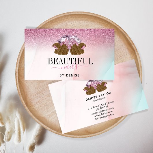 PINK lila Nagelsalon Frau Hand Nägel Techniker Visitenkarte