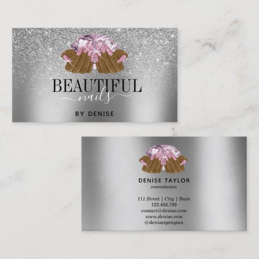 PINK lila Nagelsalon Frau Hand Nägel Techniker Visitenkarte (Vorne/Hinten)