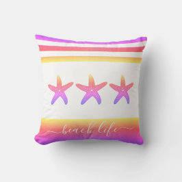 Pink lila ombre 3 star beach life script kissen