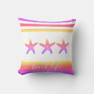 Pink lila ombre 3 star beach life script kissen