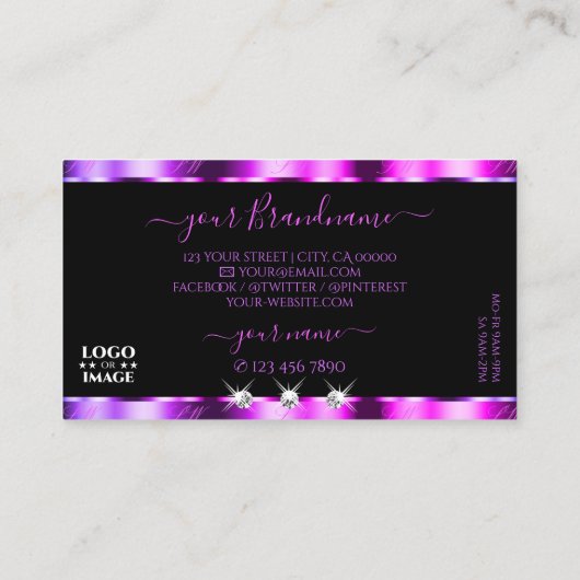 Pink Lila Ombre auf Black Sparkle Jewels Logo hinz Visitenkarte (Rückseite)