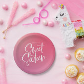 Pink Lila Ombre Calligraphy 16 . Geburtstag Pappteller (Party)