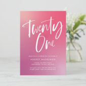 Pink Lila Ombre Kalligraphie 21. Geburtstag Einladung (Stehend Vorderseite)
