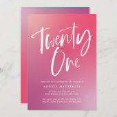 Pink Lila Ombre Kalligraphie 21. Geburtstag Einladung (Vorne/Hinten)