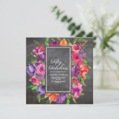 Pink Lila Orange Blumenkhalkboard 50. Geburtstag Einladung (Stehend Vorderseite)