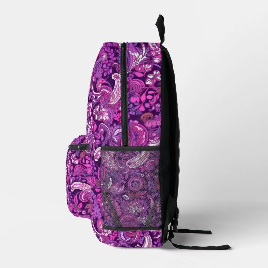 Pink Lila Paisley Pattern Bedruckter Rucksack (Rechts)